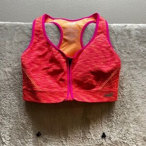 Avia Women's Pink Orange Heathered Front Zip Sports Bra Medium Gym Workout .